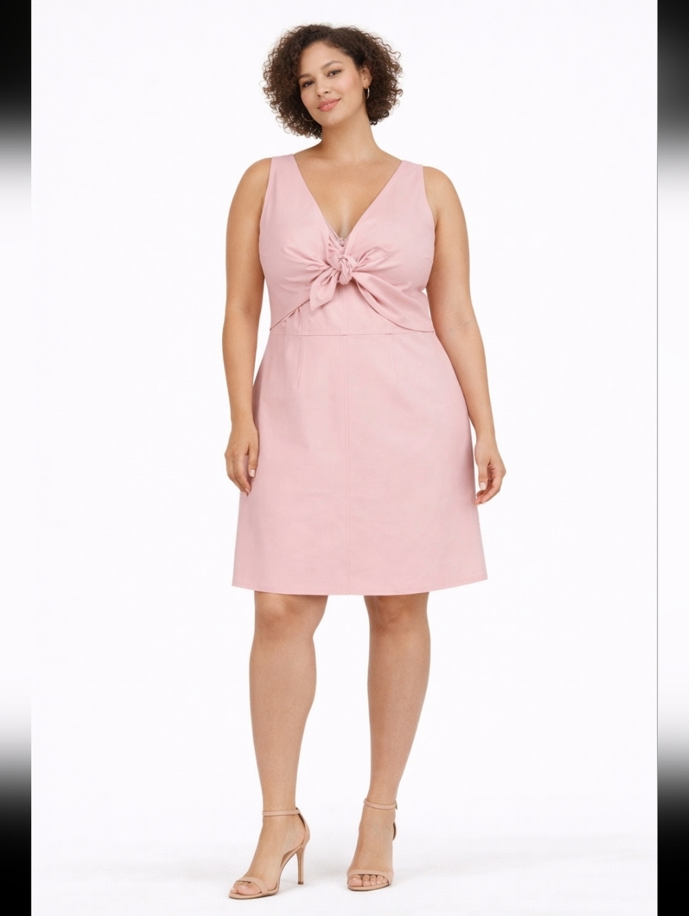 Halston Sleeveless Pink Knot-Front A-Line Dress